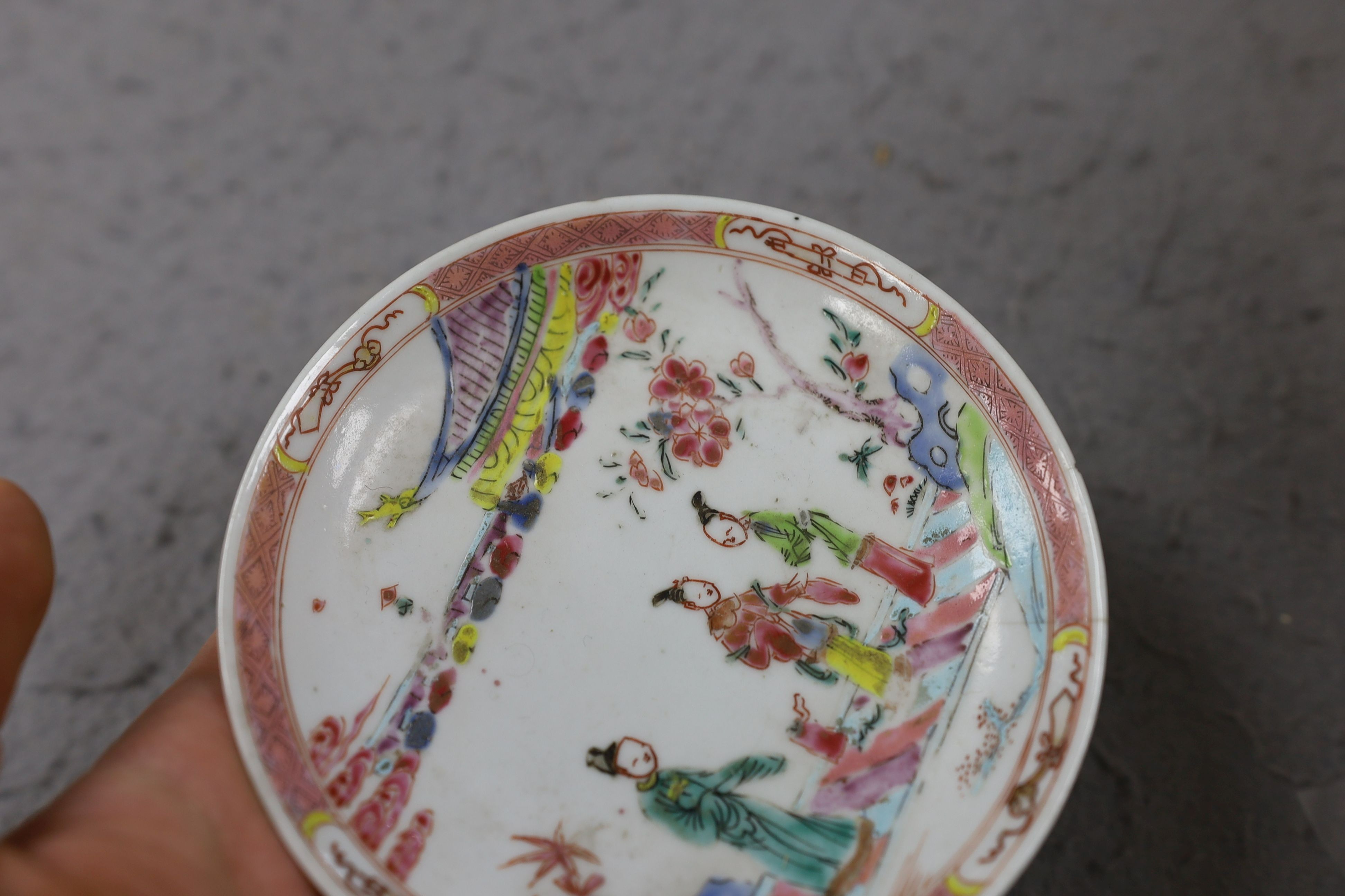 A group of four 18th century Chinese export famille rose saucers